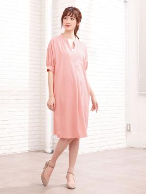 マタニティ ワンピース|【マタニティ・授乳服】イージーケア ラグランスキッパーワンピース【出産後も長く使える】|ピンク