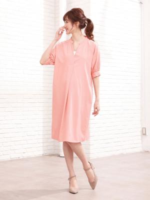 マタニティ ワンピース|【マタニティ・授乳服】イージーケア ラグランスキッパーワンピース【出産後も長く使える】|ピンク