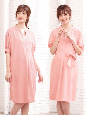 マタニティ ワンピース|【マタニティ・授乳服】イージーケア ラグランスキッパーワンピース【出産後も長く使える】|ピンク