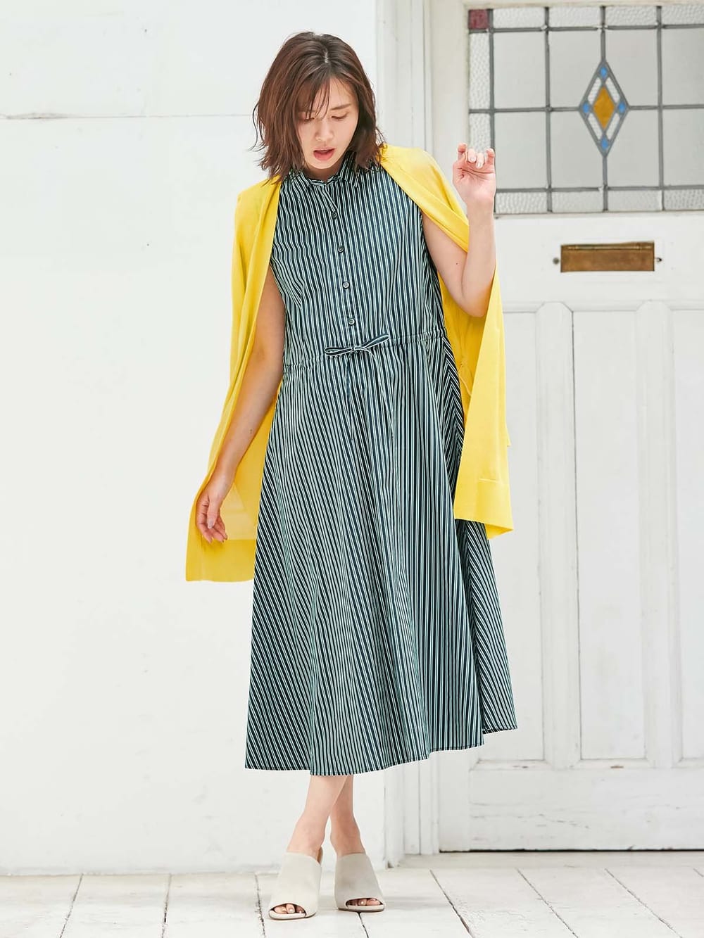 マタニティ トップス|【UVカット】【接触冷感】ハンドウォッシャブルニットトッパーカーデ　マタニティ・授乳服【出産後も長く使える】|イエロー