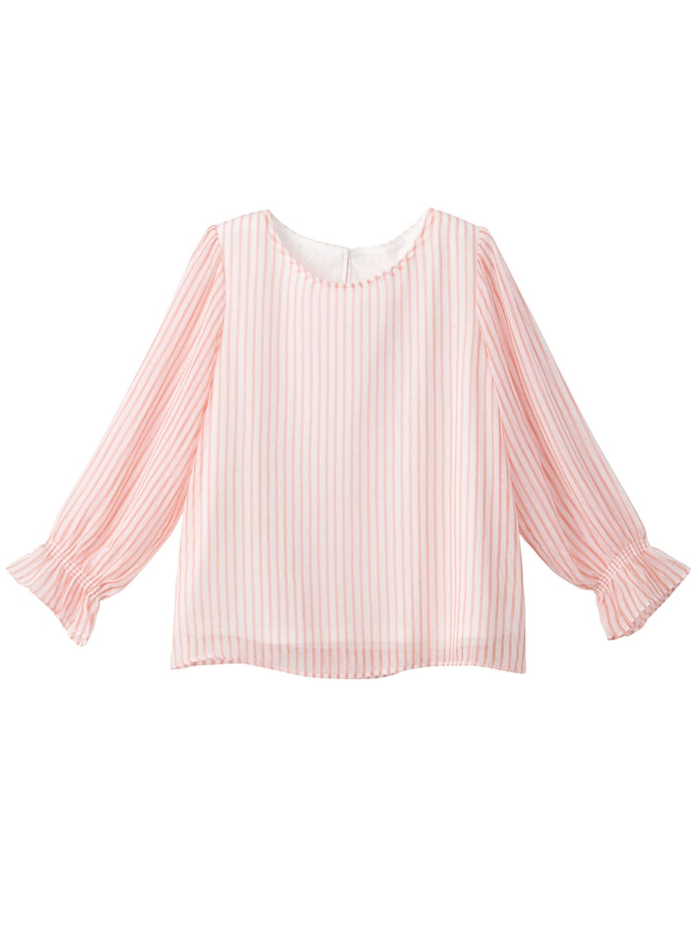 マタニティ トップス|【マタニティ・授乳服】ストライプシフォンボリュームスリーブブラウス【出産後も長く使える】|レッド