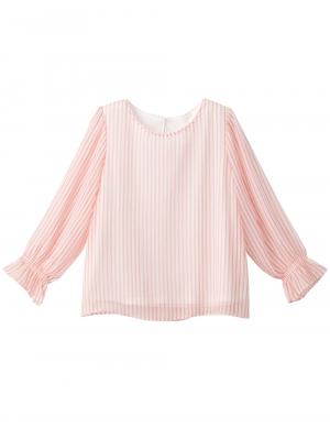 マタニティ トップス|【マタニティ・授乳服】ストライプシフォンボリュームスリーブブラウス【出産後も長く使える】|レッド