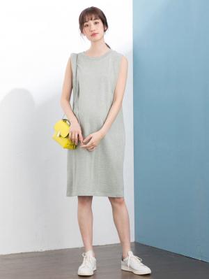 マタニティ ワンピース|タックノースリーブワンピース マタニティ・授乳服