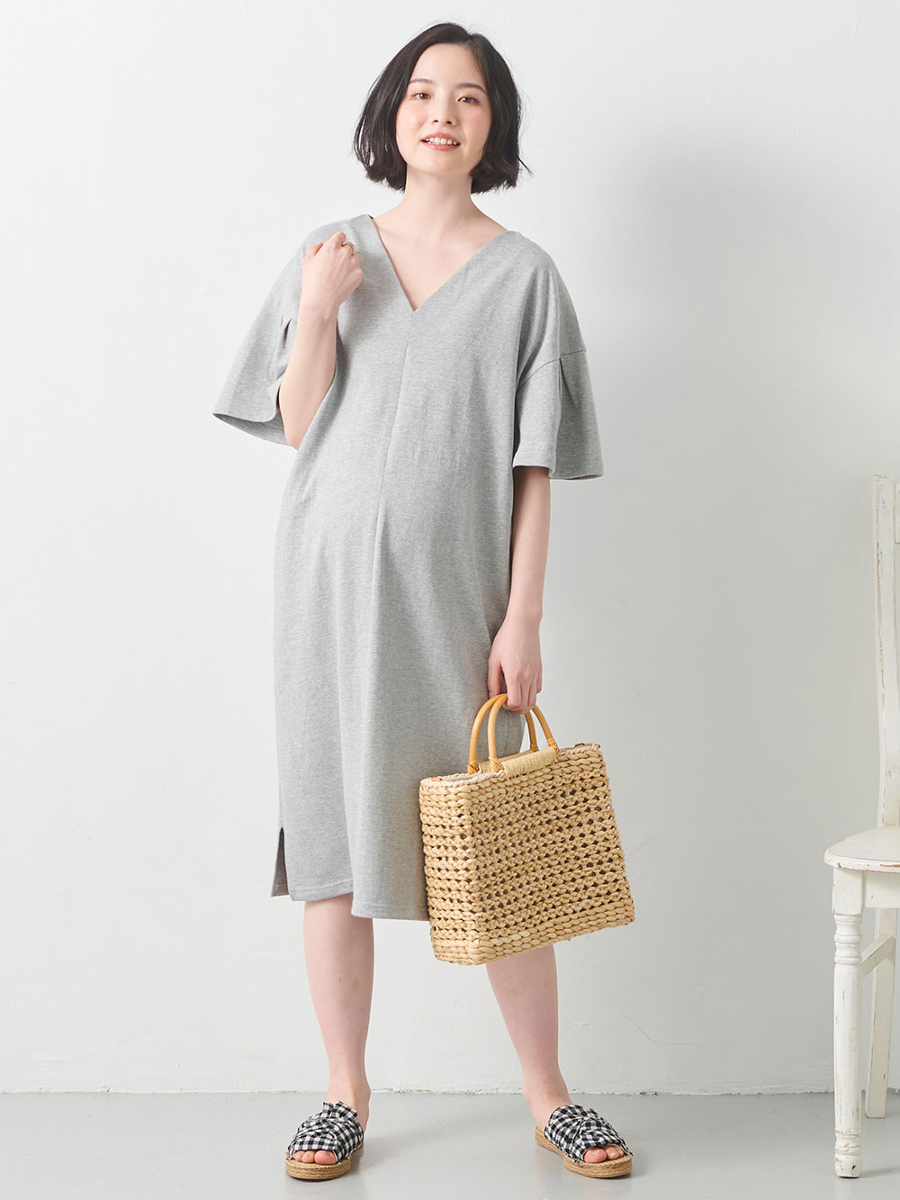 フレアースリーブVネックワンピース マタニティ・授乳服 マタニティ ワンピース(品番：22682) ｜マタニティウェア・授乳服通販｜  エンジェリーベ 公式