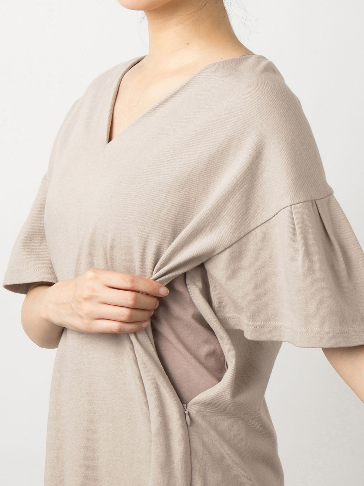 マタニティ ワンピース|フレアースリーブVネックワンピース　マタニティ・授乳服