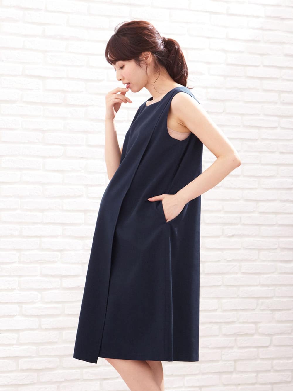 マタニティ ワンピース|フロントラップワンピース　マタニティ・授乳服【出産後も長く使える】|ネイビー
