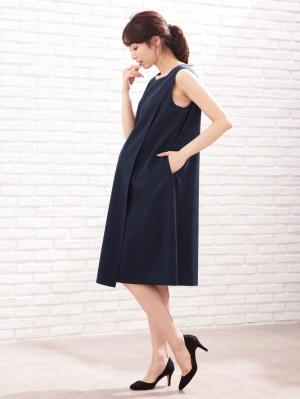 マタニティ ワンピース|フロントラップワンピース　マタニティ・授乳服【出産後も長く使える】|ネイビー