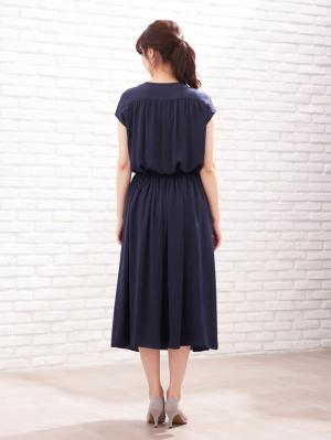 マタニティ ワンピース|ビンテージサテンギャザーロングワンピース　マタニティ・授乳服【出産後も長く使える】