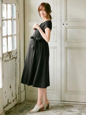 マタニティ ワンピース|カシュクールワンピース　マタニティ・授乳服【出産後も長く使える】|ブラック