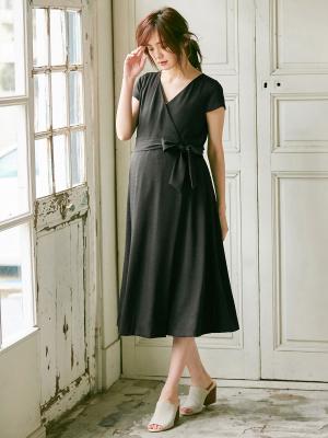 マタニティ ワンピース|カシュクールワンピース　マタニティ・授乳服【出産後も長く使える】|ブラック