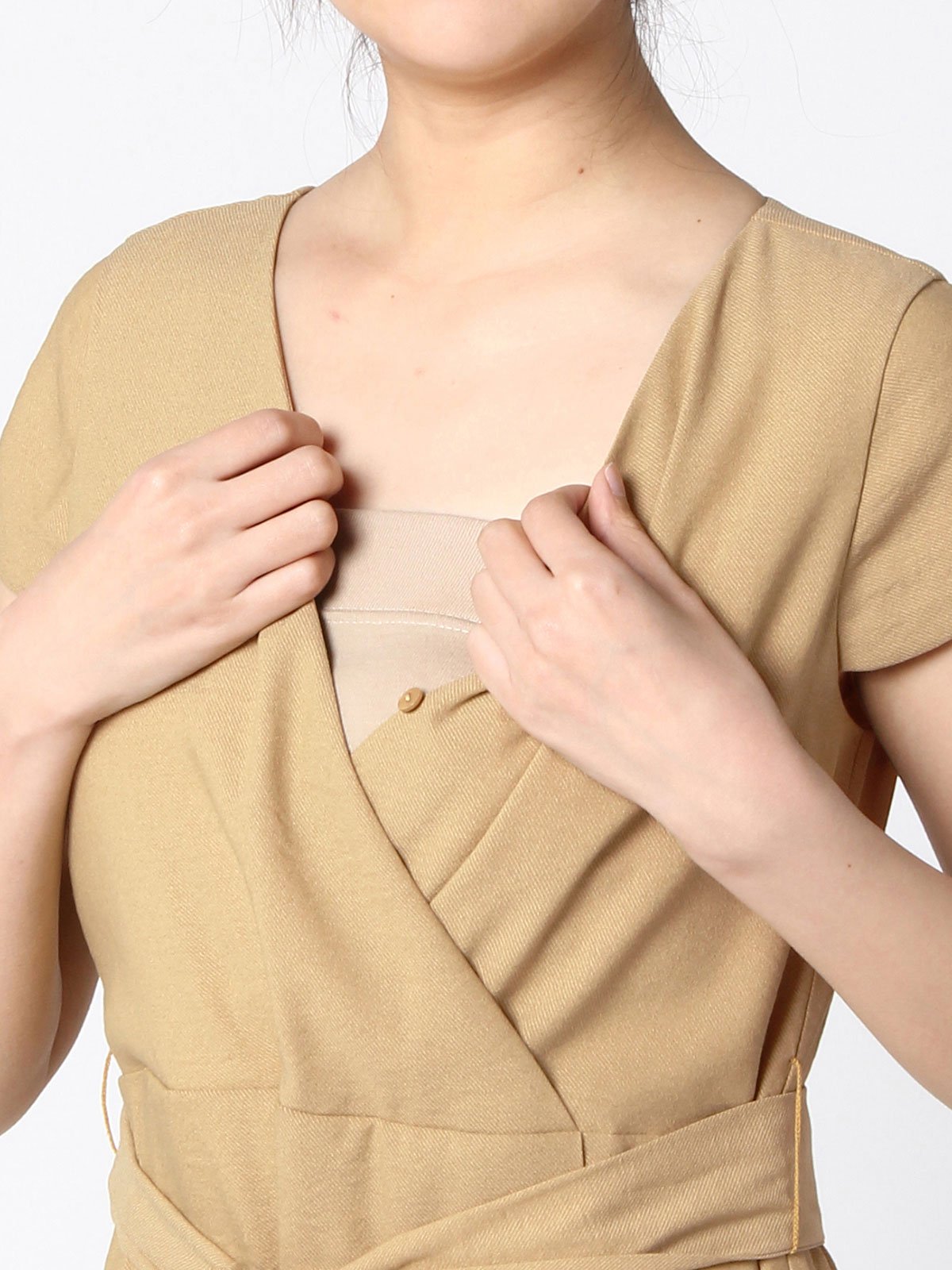 BABY ハンドブロックプリント カシュクール ワンピース 授乳服 マタニ 授乳服・マタニティ＞ジェマ・アートファブリックカシュクール