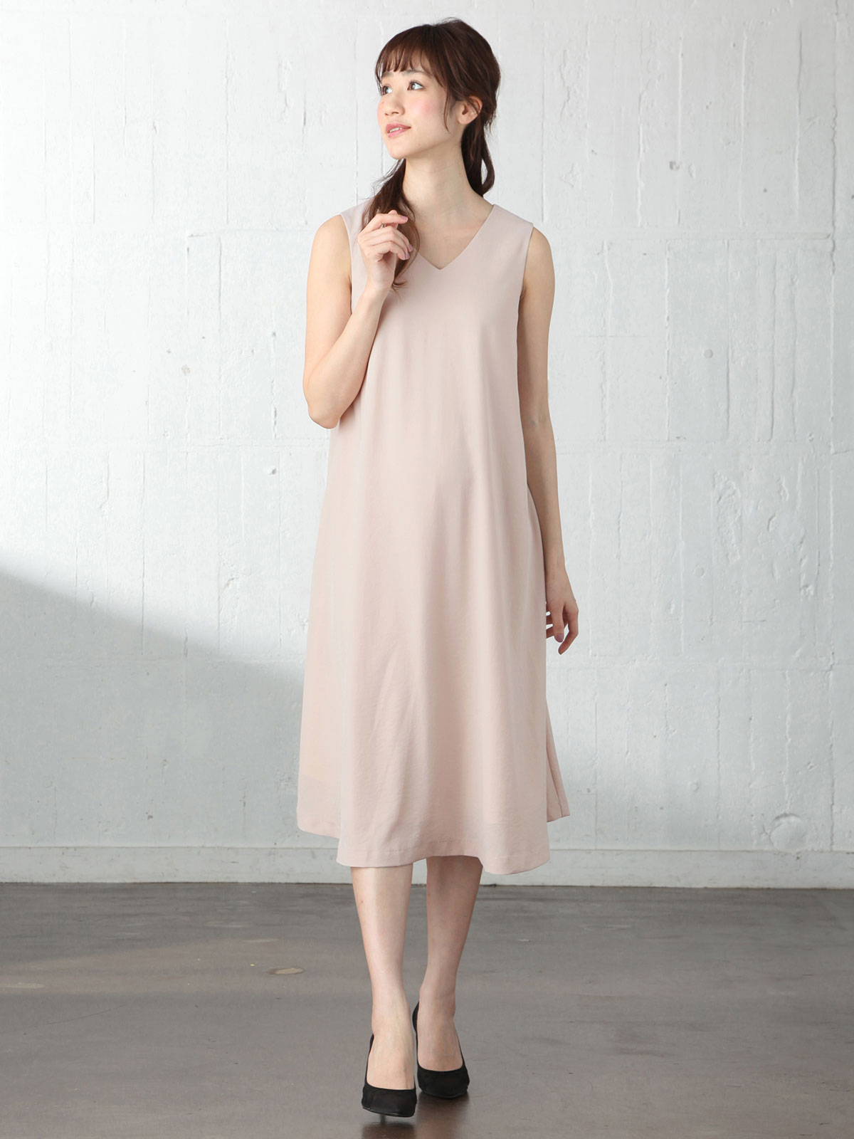 マタニティ ワンピース|バックタックプリーツワンピース　マタニティ・授乳服【出産後も長く使える】|ペールピンク