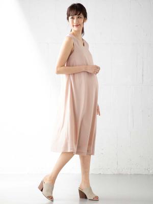 マタニティ ワンピース|バックタックプリーツワンピース　マタニティ・授乳服【出産後も長く使える】|ペールピンク