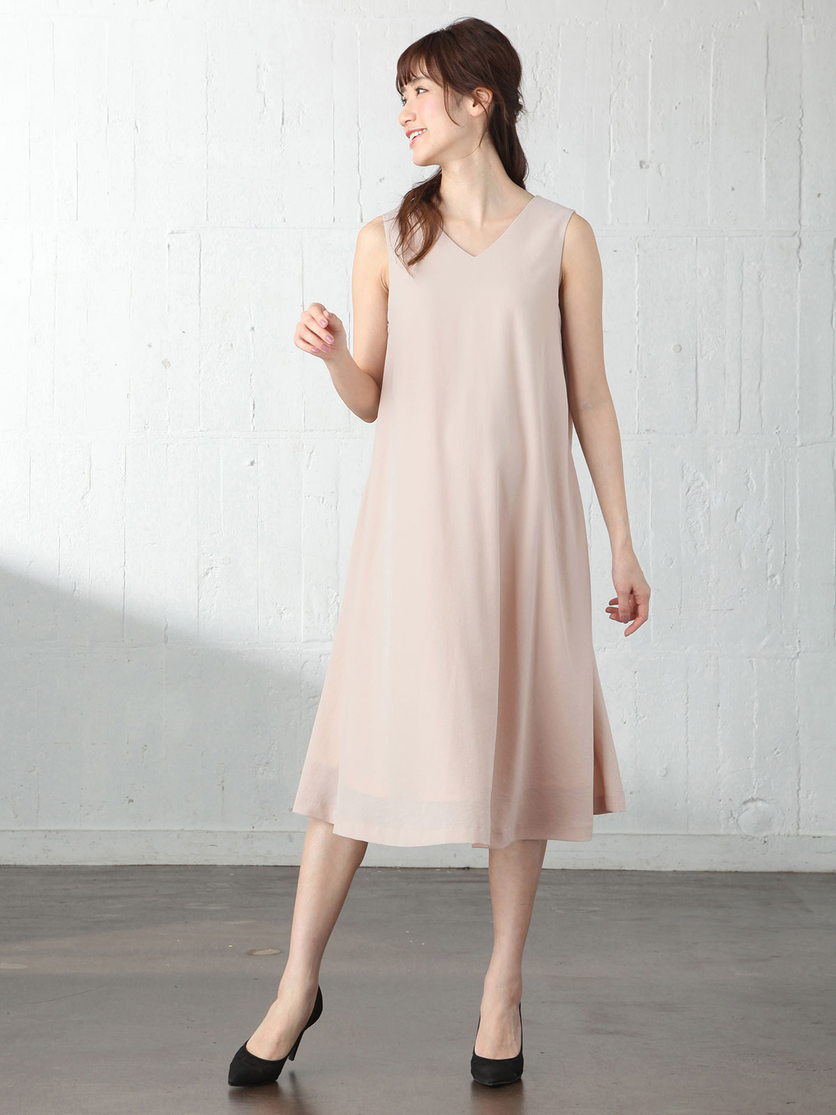 マタニティ ワンピース|バックタックプリーツワンピース　マタニティ・授乳服【出産後も長く使える】|ペールピンク