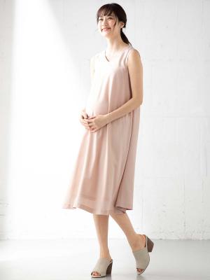 マタニティ ワンピース|バックタックプリーツワンピース　マタニティ・授乳服【出産後も長く使える】|ペールピンク