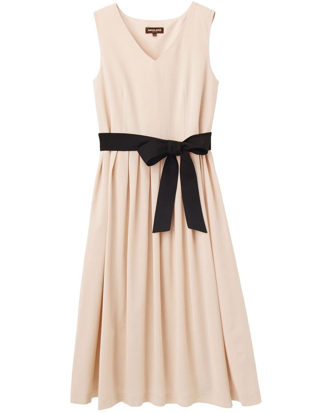 マタニティ ワンピース|リボン付タックスカートワンピース　マタニティ・授乳服【出産後も長く使える】|ペールベージュ