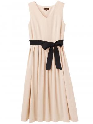 マタニティ ワンピース|リボン付タックスカートワンピース　マタニティ・授乳服【出産後も長く使える】|ペールベージュ