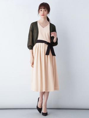 マタニティ ワンピース|リボン付タックスカートワンピース　マタニティ・授乳服【出産後も長く使える】|ペールベージュ