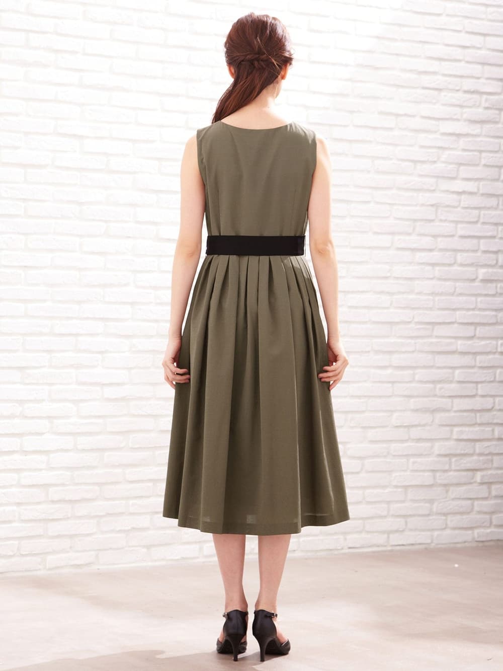 マタニティ ワンピース|リボン付タックスカートワンピース　マタニティ・授乳服【出産後も長く使える】