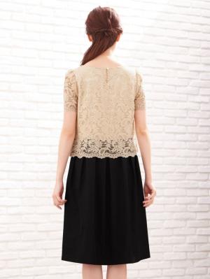 マタニティ ワンピース|スカラップレース&異素材ワンピース マタニティ・授乳服【出産後も長く使える】