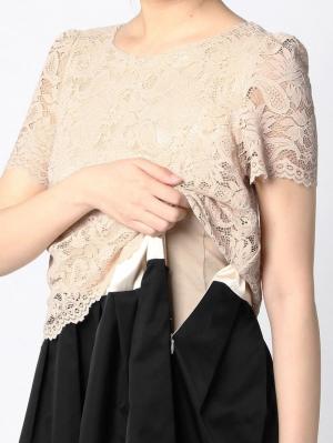 マタニティ ワンピース|スカラップレース&異素材ワンピース マタニティ・授乳服【出産後も長く使える】