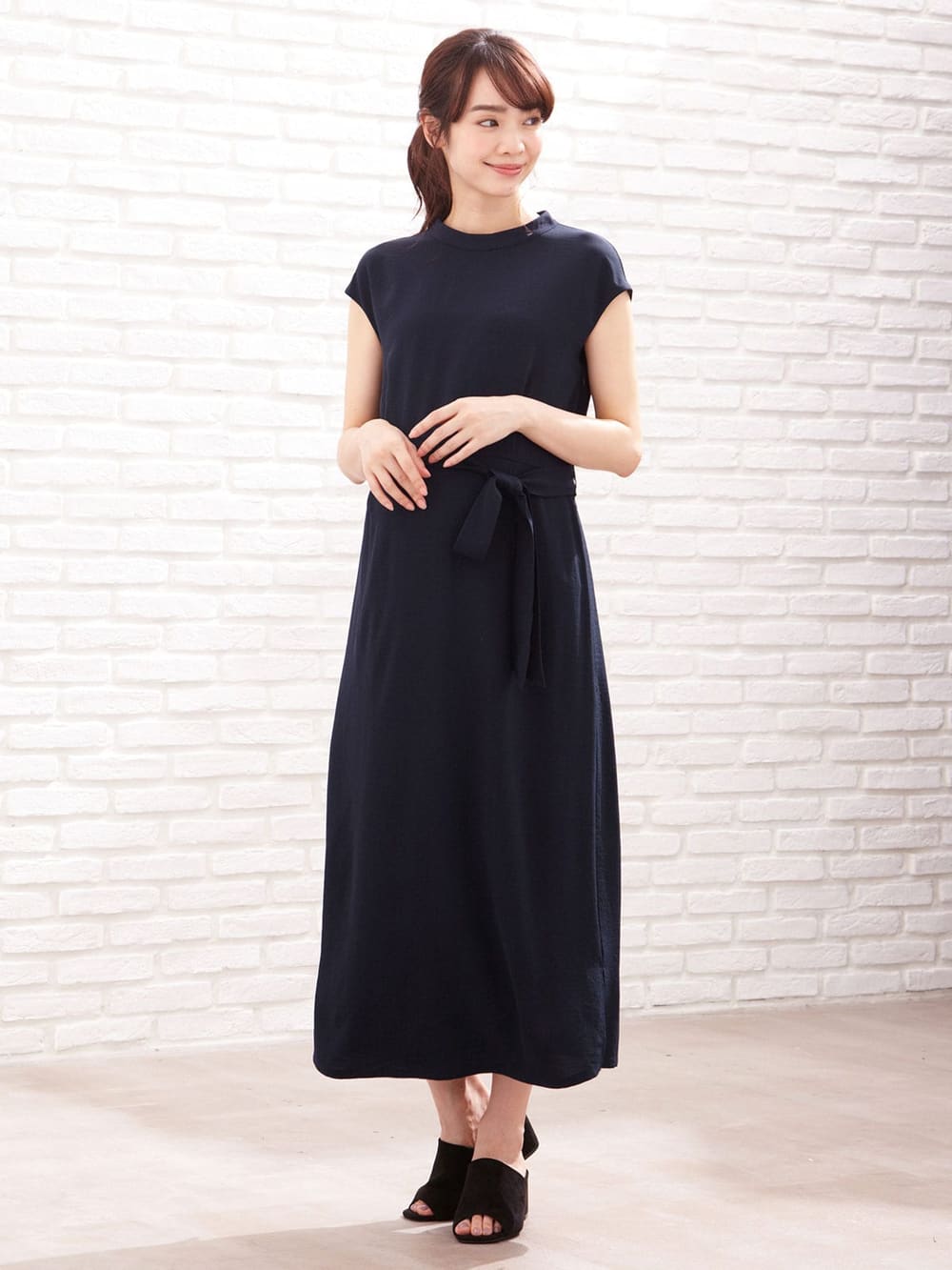 マタニティ ワンピース 授乳口付 ハイネックリボン付ノースリーブロングワンピース マタニティウェア 授乳服通販 エンジェリーベ 公式