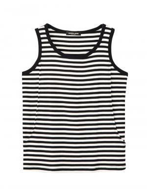 マタニティ トップス|綿混やわらかフライスタンクトップ　マタニティ・授乳服【出産後も長く使える】|ブラック×オフボーダー