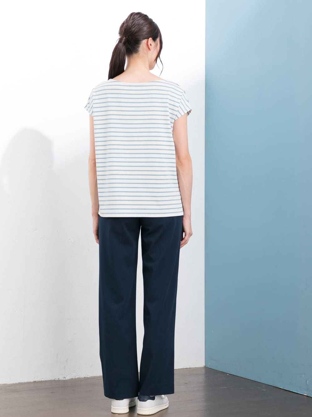 マタニティ トップス|先染めボーダーキャップスリーブTシャツ　マタニティ・授乳服【出産後も長く使える】