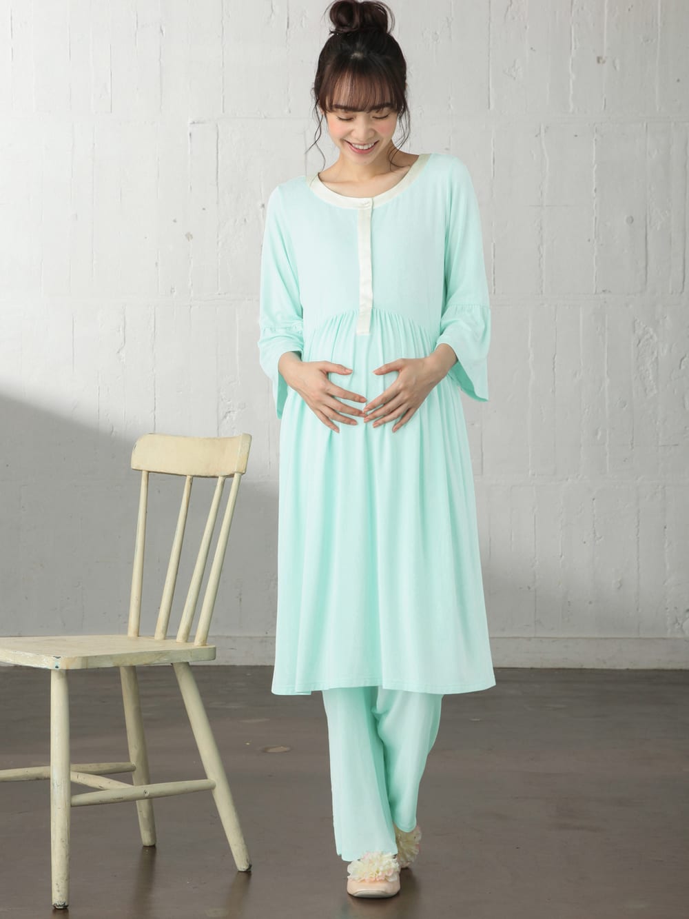 マタニティ パジャマ ルームウェア 部屋着 授乳しやすい 産前産後パンツ付 モダール袖フレアパジャマ マタニティウェア 授乳服通販 エンジェリーベ 公式