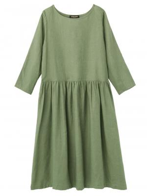 マタニティ ワンピース|リネン七分袖ワンピース　マタニティ・授乳服【出産後も長く使える】|グリーン