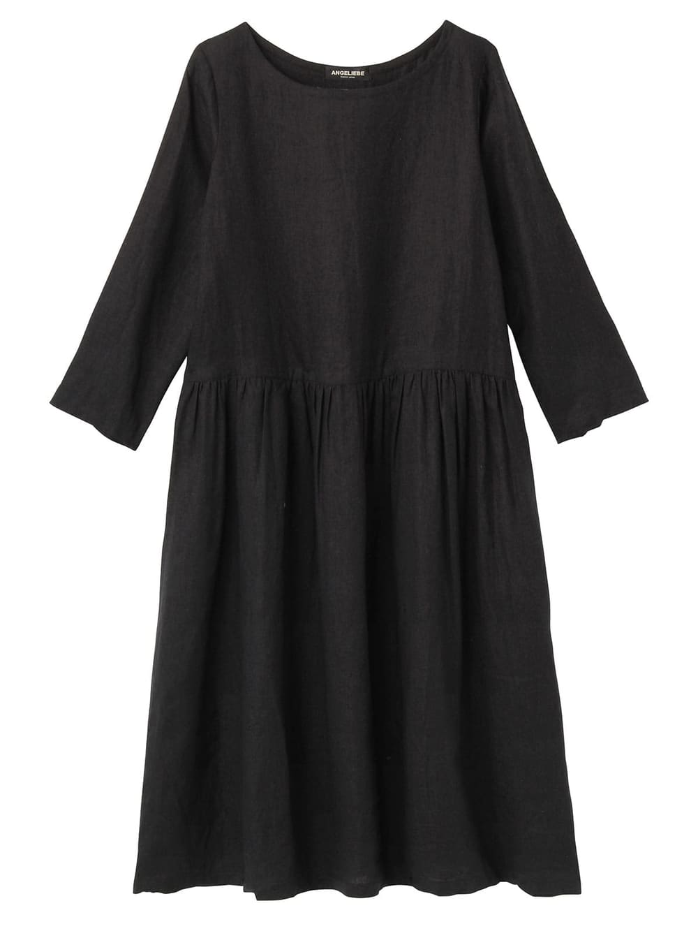 マタニティ ワンピース|リネン七分袖ワンピース　マタニティ・授乳服【出産後も長く使える】|ブラック