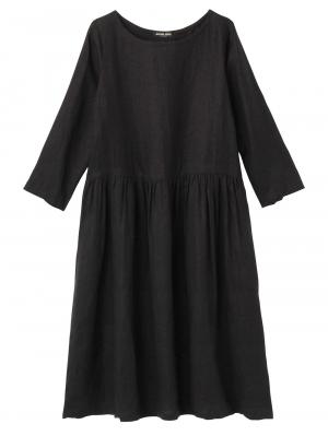 マタニティ ワンピース|リネン七分袖ワンピース　マタニティ・授乳服【出産後も長く使える】|ブラック