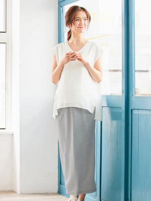 マタニティ スカート|【産前産後対応】ポンチタイトロングスカート【出産後も長く使える】