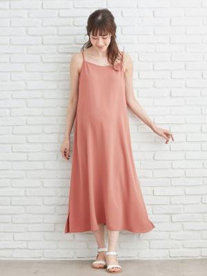 マタニティ ワンピース|エステルストレッチキャミソールフレアワンピース　マタニティ・授乳服|ピンク