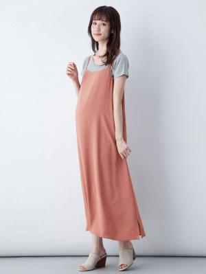 マタニティ ワンピース|エステルストレッチキャミソールフレアワンピース　マタニティ・授乳服|ピンク