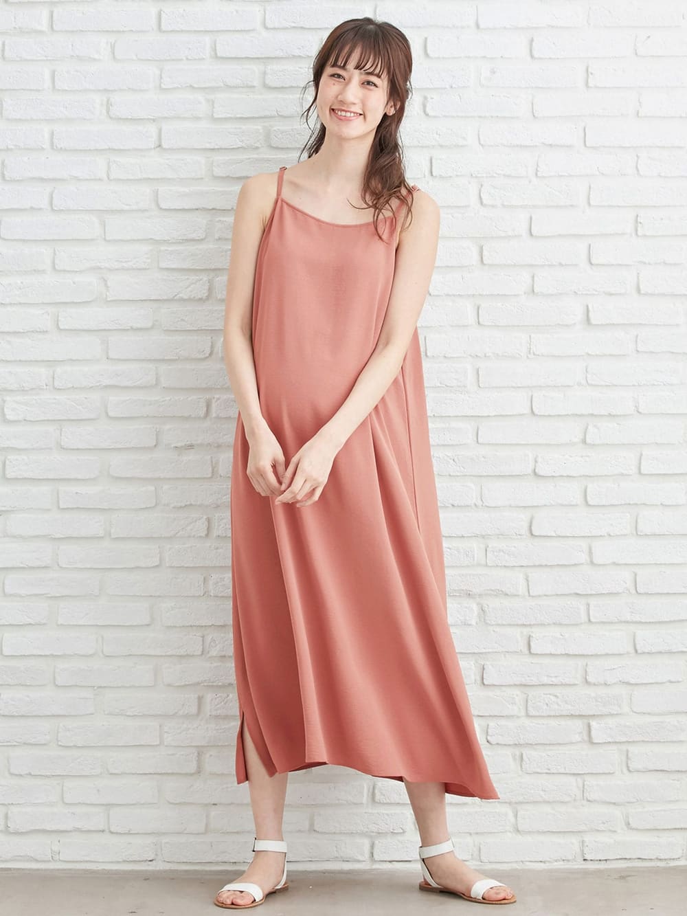 マタニティ ワンピース|エステルストレッチキャミソールフレアワンピース　マタニティ・授乳服|ピンク