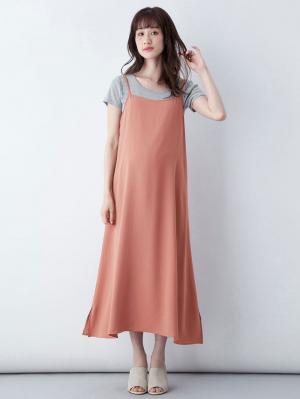 マタニティ ワンピース|エステルストレッチキャミソールフレアワンピース　マタニティ・授乳服|ピンク