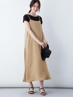 マタニティ ワンピース|エステルストレッチキャミソールフレアワンピース　マタニティ・授乳服|ベージュ