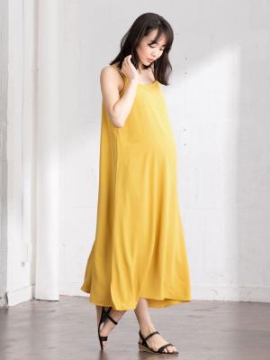 マタニティ ワンピース|エステルストレッチキャミソールフレアワンピース　マタニティ・授乳服|イエロー