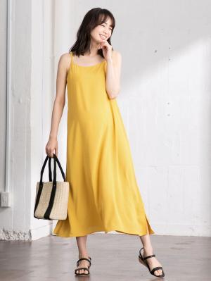 マタニティ ワンピース|エステルストレッチキャミソールフレアワンピース　マタニティ・授乳服|イエロー