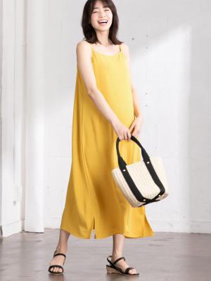 マタニティ ワンピース|エステルストレッチキャミソールフレアワンピース　マタニティ・授乳服|イエロー