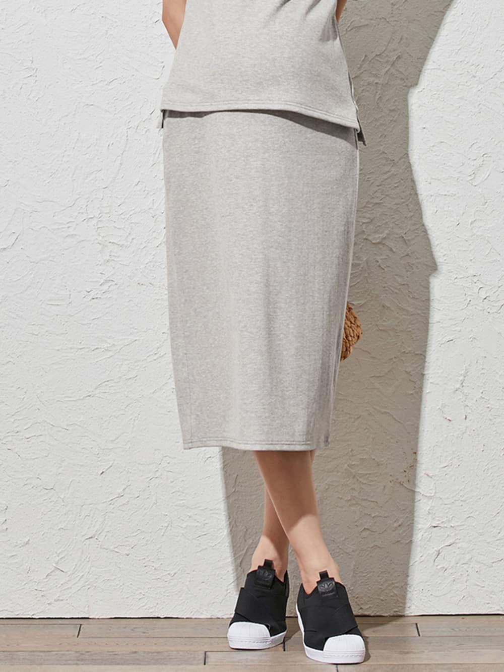 マタニティ スカート|【産前産後対応】【セットアップ可】テレコタイトスカート【出産後も長く使える】|杢グレー