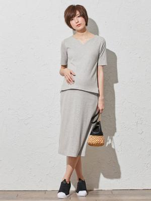 マタニティ スカート|【産前産後対応】【セットアップ可】テレコタイトスカート【出産後も長く使える】|杢グレー