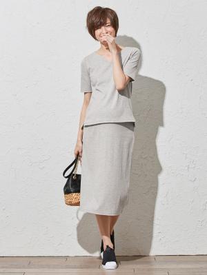 マタニティ スカート|【産前産後対応】【セットアップ可】テレコタイトスカート【出産後も長く使える】|杢グレー