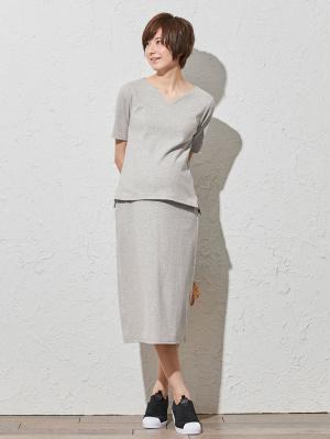 マタニティ スカート|【産前産後対応】【セットアップ可】テレコタイトスカート【出産後も長く使える】|杢グレー