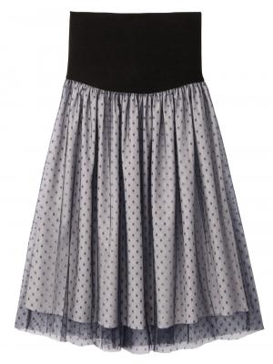 マタニティ スカート|【産前産後対応】ドットチュールスカート【出産後も長く使える】|ネイビードット×ペールグレー