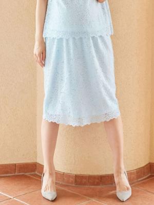 マタニティ スカート|【産前産後対応】【セットアップ可】総レースタイトスカート【出産後も長く使える】|サックス