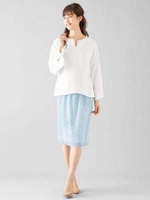 マタニティ スカート|【産前産後対応】【セットアップ可】総レースタイトスカート【出産後も長く使える】|サックス