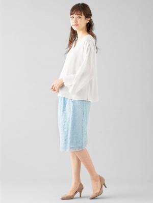 マタニティ スカート|【産前産後対応】【セットアップ可】総レースタイトスカート【出産後も長く使える】|サックス