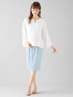 マタニティ スカート|【産前産後対応】【セットアップ可】総レースタイトスカート【出産後も長く使える】|サックス